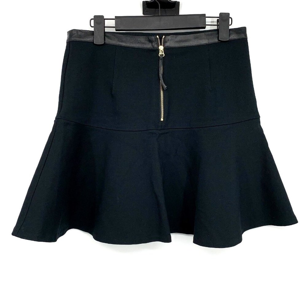 Club Monaco Skirt Christine Black 100% Leather Trim Ruffle Mini Flare - Picture 8 of 10